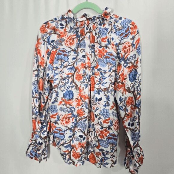 Chloe Kristyn Creme Indian Floral Long Sleeve Blouse Medium - Picture 2 of 7
